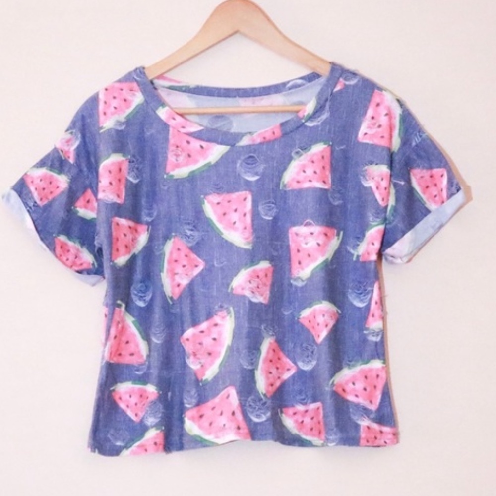 Blue Watermelon Short Sleeve Tee Shirt